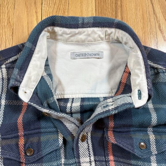 OUTERKNOWN Mens L Blanket Flannel Shirt Button Shacket Heavyweight Cotton - Picture 15 of 16